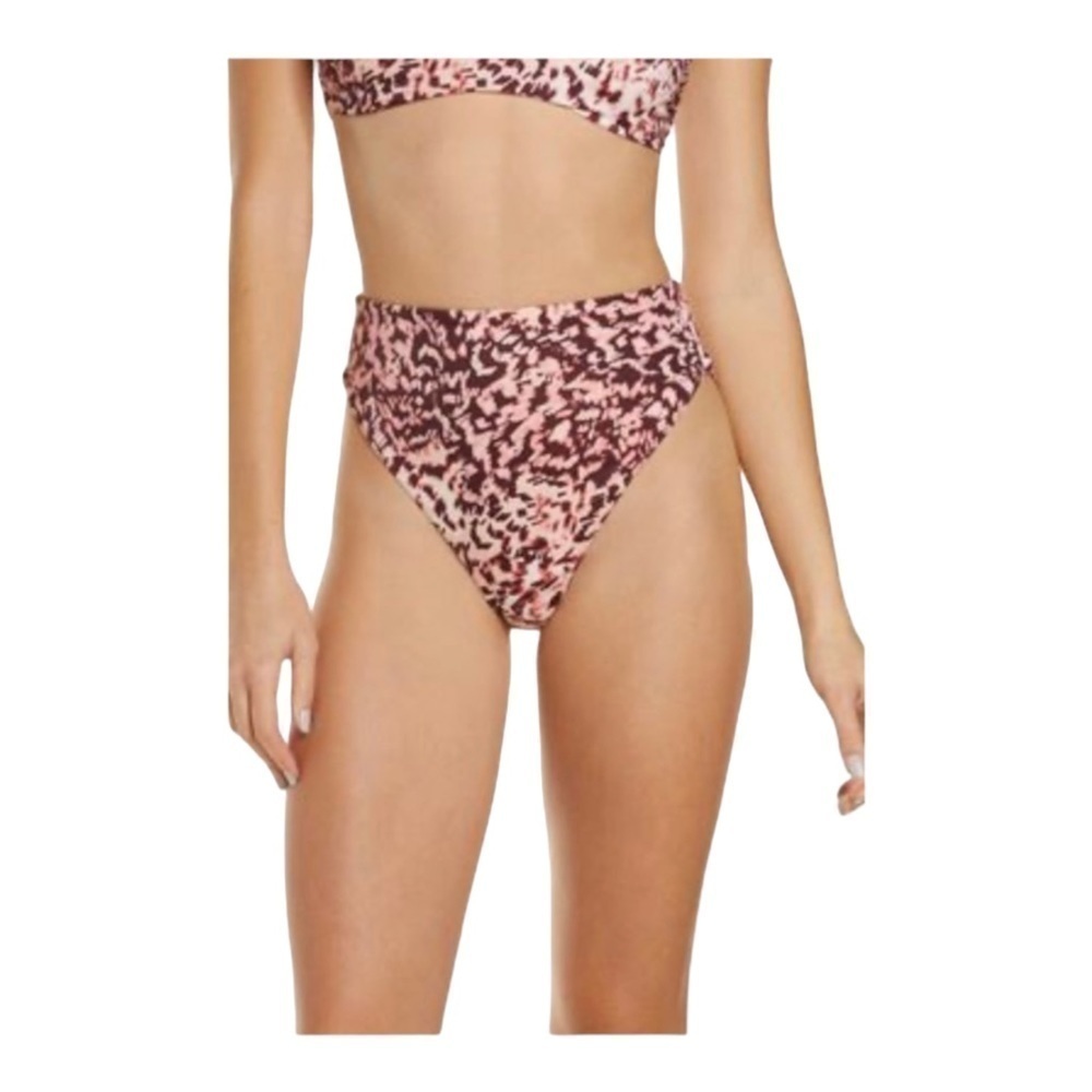 Chelsea28 Easy Retro High Waist Swim Bottoms in Pink Soft Sketch NWOT